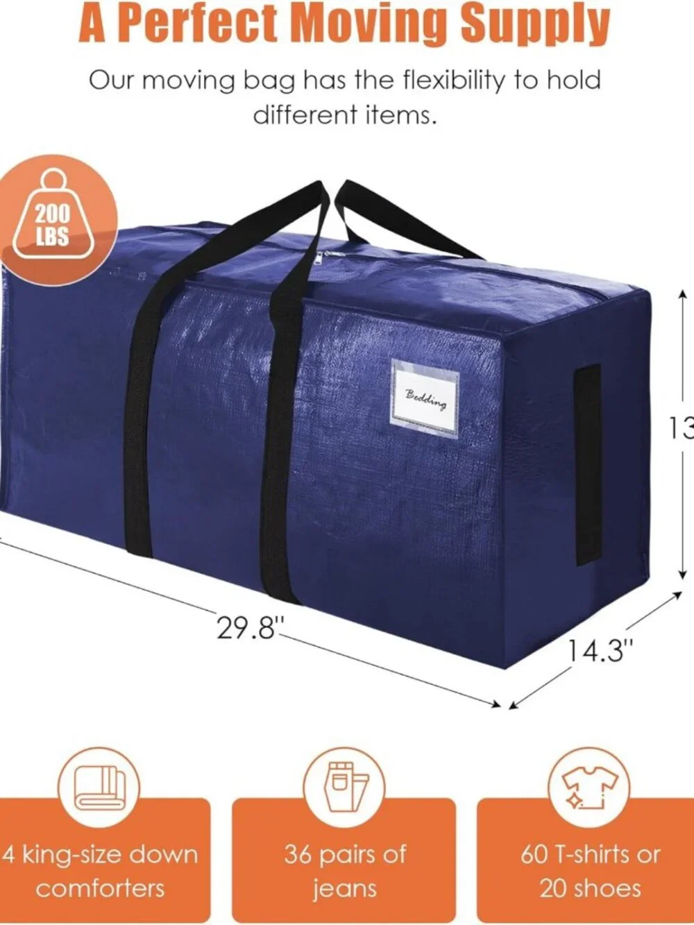 Extra Large Heavy-Duty Moving Bags - 8 Pack, Space-Saving Storage Totes, 24 Gal